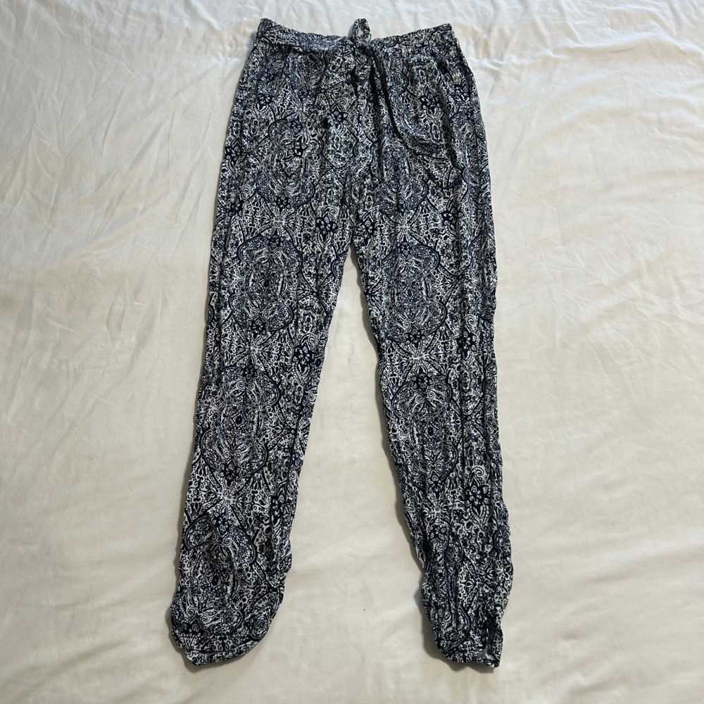 Charlotte Russe Womens Blue White Paisley Rayon Jogger Pants Small 5656658C